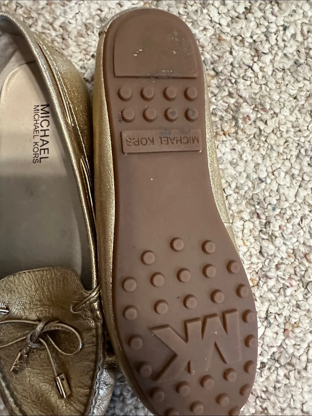 Michael Kors Daisy Mo Metallic Gold Leather Moccasin Loafers size size 8